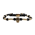 Bracciale da uomo regolabile con teschio dorato e occhio del diavolo su perle nere - Stile Teschio 2 (Corda Intrecciata Oro)