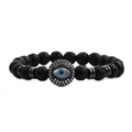 Bracciale regolabile da uomo in pietra lavica con teschio e motivo occhio di zircone - Malocchio (Bianco)