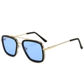 Retro-Quadrat Kinder-Sonnenbrille mit schwarzem Rahmen, goldenen Bügeln und hellblauen Gläsern - Schwarz Gold Rahmen Klare Blaue Gläser