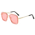 Quadratische Kinder Sonnenbrille aus Goldmetall mit rosa Gläsern und Doppelsteg - Transparent Gold Rahmen Klare Rosa Gläser