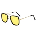 Fashionable kids square metal sunglasses in gold frame with vibrant yellow lenses - Black Gold Frame Clear Yellow Lens