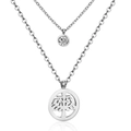 Double-layered stainless steel necklace featuring a CZ stone and Tree of Life pendant - Tree/Silver