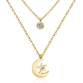 Double-layered gold cross chain necklace featuring celestial star and moon pendants - Star Moon/Gold