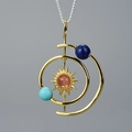 Solar system pendant with red sun stone and blue beads in 925 sterling silver - Pendant Only (Without Chain) (LFJE0181) / Gold