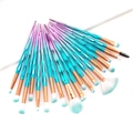 Macro detail of 20pcs unicorn diamond makeup brushes with gradient handles and soft bristles - Blue Pink Gradient Diamond