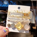 Three-piece Korean hair clip set with pearls and gold foil resin designs on a white card - 13#-Gold Foil Yellow Gem Set
