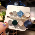 Set de barrettes à cheveux fait main style coréen avec motifs marbre et perles blanches - 1#-Ensemble Paillettes Bleu Vert