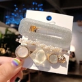 Three-piece Korean style hair clip set with pearls and acetate glitter rectangular design - 10#-Silver Sequin Set