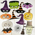 12-piece Halloween photo booth props with gold stamping on sticks for party fun - 12pcs Halloween Witch Hat Skull Theme