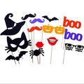 Halloween photo booth props set with glitter hat, mustache and bat on wooden sticks - 20pcs Crow Halloween Theme Set
