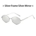 Lunettes de soleil hexagonales en métal argenté avec monture œil-de-chat et verres miroirs - Monture Argent Verres Miroir Blanc