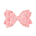 Barrette à cheveux rose pailletée pour filles avec double nœud scintillant sur fond blanc - Rose