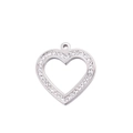 Polished stainless steel hollow heart pendant with sparkling clear crystals on white background - Hollow Heart (KLJ067-Z) / Steel