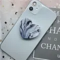 Collapsible heart-shaped phone grip with fluid black and white marble pattern texture - 22 Heart Marble Series-Black Grey Fluid