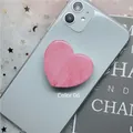 Pink marble heart-shaped expanding phone grip stand in color 06 on mobile phone - 06 Heart Marble Series-Pink