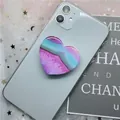 Purple and green marble pattern heart-shaped expanding phone grip and stand - 17 Heart Marble Series-Cyan Purple