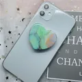 Collapsible heart phone socket with marble pattern in teal and gold tones, No.16 style - 16 Heart Marble Series-Lapis Blue