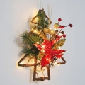 Weihnachtsbaum-Kranz mit LED-Lichtern, Tannenzapfen und Beeren auf Holzrahmen - Hölzerner Weihnachtsbaum - Mit Licht
