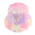 Close-up of pink and purple gradient tie-dye bucket hat showing cotton twill texture - Pink
