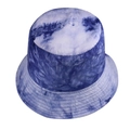 Detailed view of tie-dye bucket hat with blue and white patterns and stitched brim line - M (56-58cm) / Navy Blue
