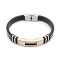 Herren Punk-Armband aus schwarzem Silikon mit Gliedern aus gold-silbernem Edelstahl - Gold