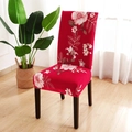 Elastic chair cover with red floral pattern for dining and office seating - Youthful Elegance - Red