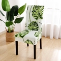 Elastic chair cover with green tropical monstera leaf print on a white stretch fabric - Green Leaf