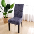 Elastic chair cover in purple-grey with black abstract lines on a wooden chair - Heather Grey