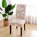 Elastic chair cover with beige base and white floral print for high-back dining chairs - Misha