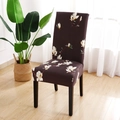Elastic chair cover with brown background and white magnolia flower print - Magnolia Coffee