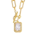 Collar dorado con colgante de circón de corte esmeralda y cierre de palanca con cristales - A-Colgante Rectangular
