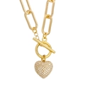 Collar de corazón dorado con colgante de cristal y cierre de palanca OT de diseño chic - C-Colgante De Corazón