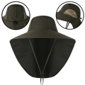 Olivgrüner Outdoor-Sonnenhut mit breiter Krempe, Nackenschutz und Mesh-Einsätzen - Einheitsgröße / Armeegrün