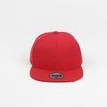 Detail of red flat brim snapback cap with high quality twill fabric and ventilation eyelets - Adjustable / Red
