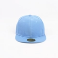 Detailed view of light blue cotton snapback hat with flat brim and size sticker - Adjustable / Light Blue