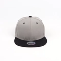 Front view of grey snapback cap with black flat brim and reflective high quality sticker - Adjustable / Black Brim Gray Front Hat