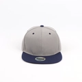 Detailed front view of two-tone snapback hat with silver high quality headwear seal - Adjustable / Navy Brim Gray Hat