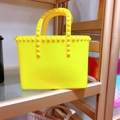 Bright yellow rivet jelly tote bag in durable PVC with large capacity handles - Small / Yellow