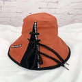 Fischerhut aus Canvas in Orange und Schwarz mit Zierschnürung und NICE-Aufdruck-Kordel - M (56-58cm) / Ziegelrot