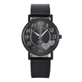 Women's black quartz watch with mesh strap and sparkling silver heart dial design - Black