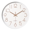 Reloj de pared silencioso de 12 pulgadas en plástico con números 3D oro rosa y esfera blanca - Blanco