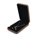 Brown velvet jewelry gift box with black lining for necklace earring and ring set - Flat Brown - Jewelry Set Box / Metal Velvet Wrapped Box