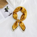 Elegant yellow polka dot square silk scarf with contrast border tied in a stylish knot - Yellow Polka Dot