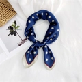 Polka dot navy blue silk scarf for women with elegant beige and burgundy borders - Navy Polka Dot