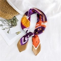 Elegant geometric patterned silk scarf in purple and orange tones for women - Khaki Border Geometric