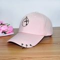 Pink baseball cap featuring silver ring decorations and a small plane pendant charm - Adult Adjustable 55-59cm / Ring Airplane (Pink)