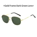 Classic oval sunglasses featuring a golden metal frame and dark green lenses for UV protection - Gold Frame Dark Green Lenses