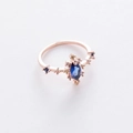 Macro shot of marquise-cut navy blue crystal ring with rose gold plating details - 2#12950B (Blue) Fixed Size