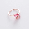 Detail of rose gold open ring featuring a pink gradient heart zircon and small round diamond - 9#12955A (Pink)