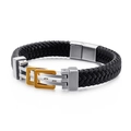 Geflochtenes Herrenarmband aus schwarzem Leder mit Edelstahl-Magnetverschluss in Gold - 21,5 cm Zweifarbiges Modell (KB124319-KFC)